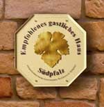 Auszeichnung Empfohlenes gastlichen Haus Südpfalz